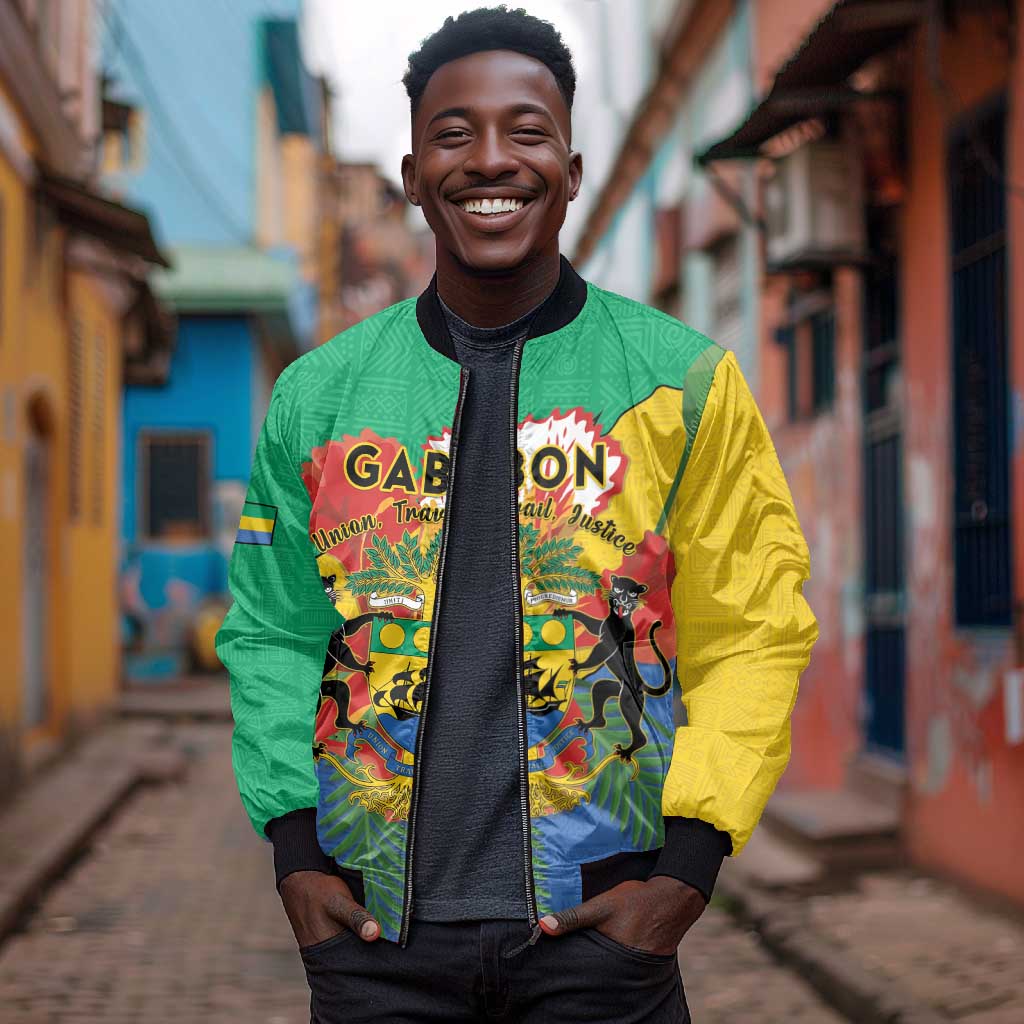 Personalised Afro Gabon Bomber Jacket Gabonese Union Travail and Justice