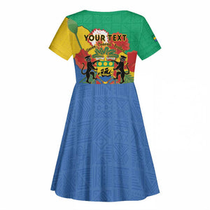 Personalised Afro Gabon Kid Short Sleeve Dress Gabonese Union Travail and Justice