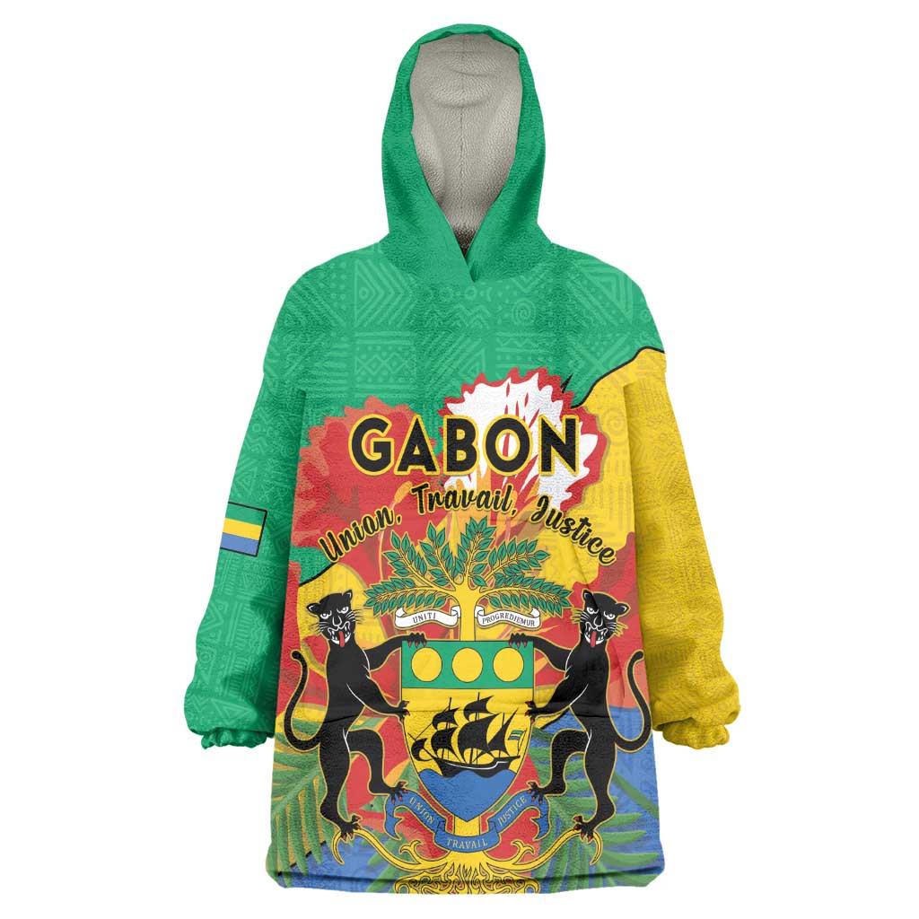 Personalised Afro Gabon Kid Wearable Blanket Hoodie Gabonese Union Travail and Justice