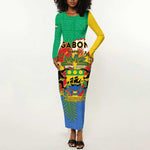 Personalised Afro Gabon Long Sleeve Bodycon Dress Gabonese Union Travail and Justice LT15