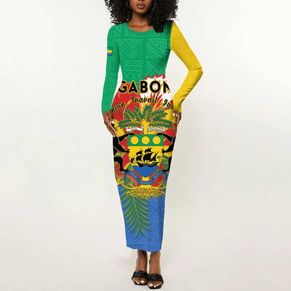 Personalised Afro Gabon Long Sleeve Bodycon Dress Gabonese Union Travail and Justice LT15