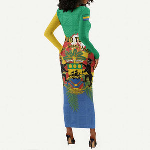 Personalised Afro Gabon Long Sleeve Bodycon Dress Gabonese Union Travail and Justice LT15