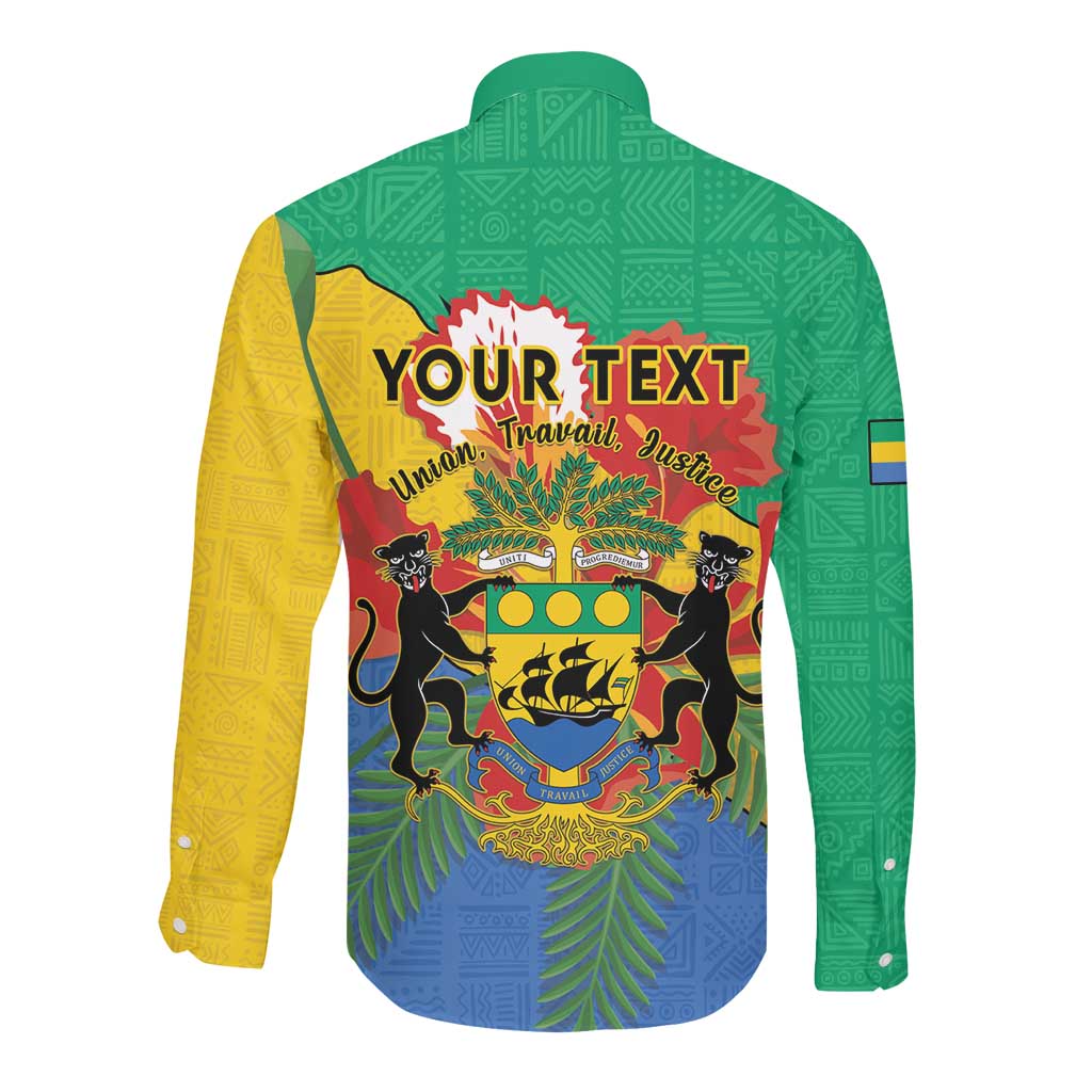 Personalised Afro Gabon Long Sleeve Button Shirt Gabonese Union Travail and Justice