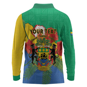 Personalised Afro Gabon Long Sleeve Polo Shirt Gabonese Union Travail and Justice