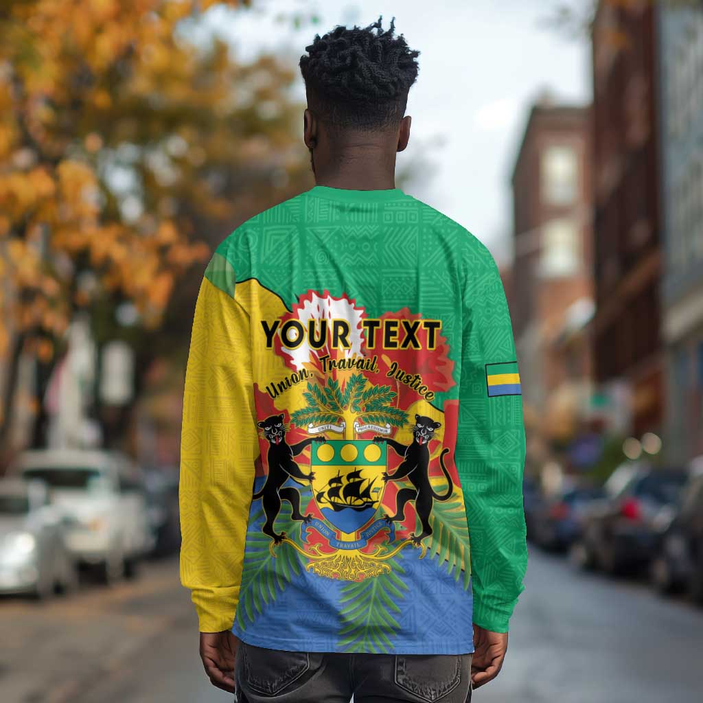 Personalised Afro Gabon Long Sleeve Shirt Gabonese Union Travail and Justice