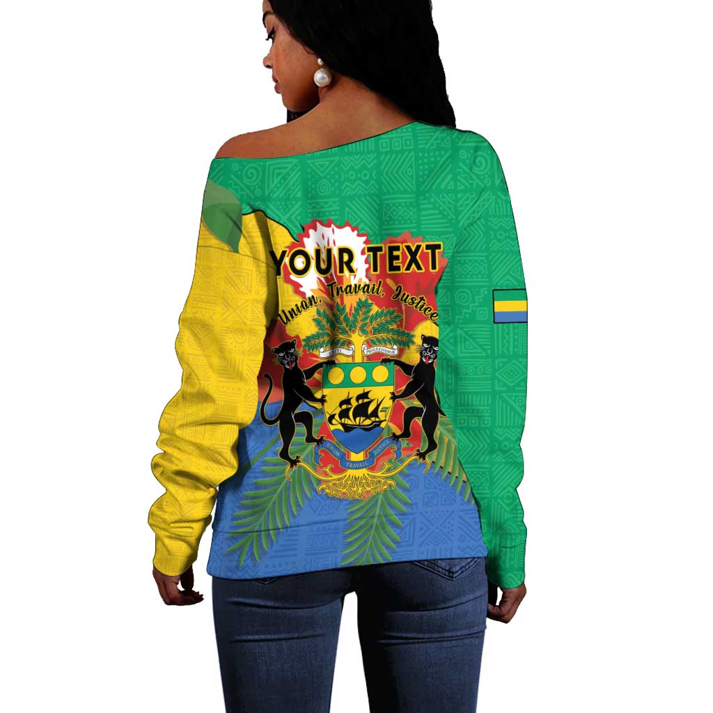 Personalised Afro Gabon Off Shoulder Sweater Gabonese Union Travail and Justice