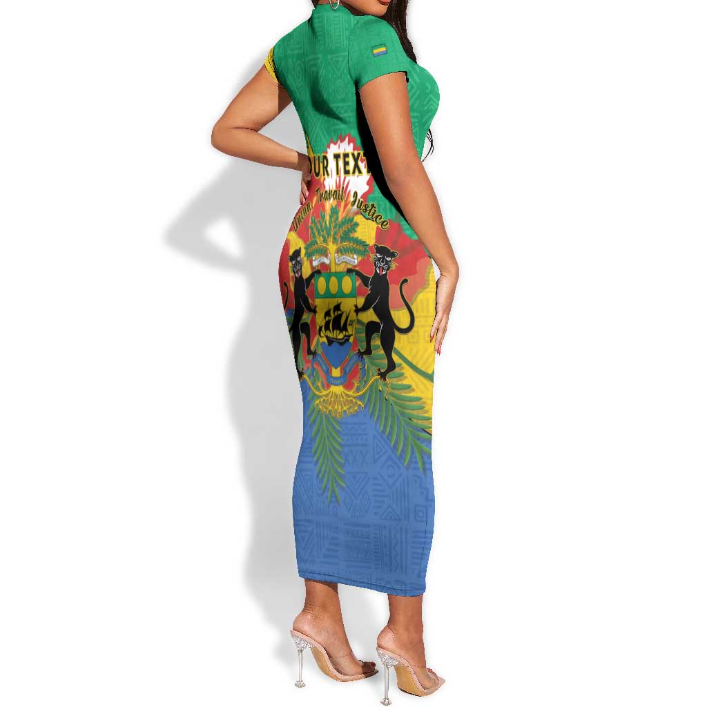 Personalised Afro Gabon Short Sleeve Bodycon Dress Gabonese Union Travail and Justice LT15