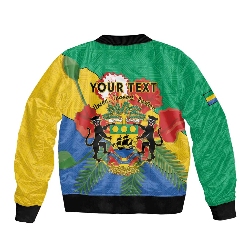Personalised Afro Gabon Sleeve Zip Bomber Jacket Gabonese Union Travail and Justice