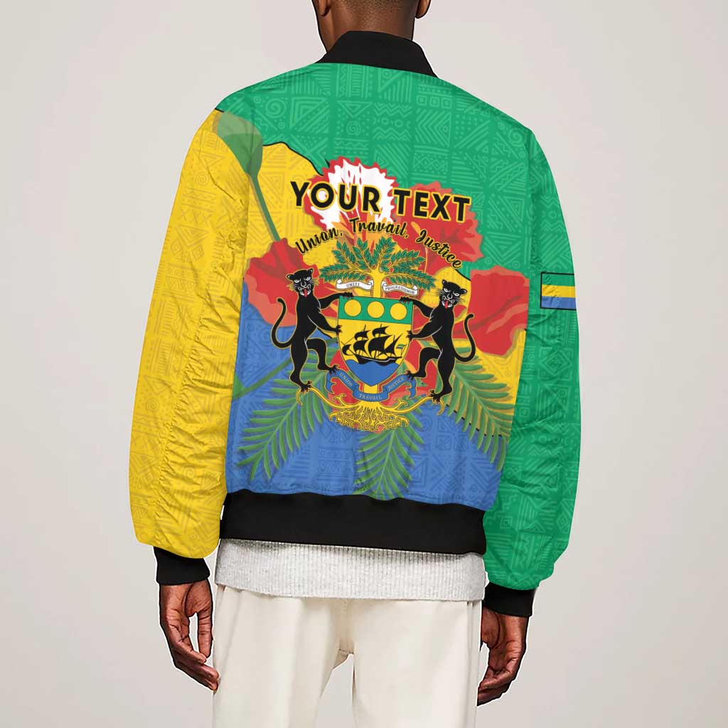 Personalised Afro Gabon Sleeve Zip Bomber Jacket Gabonese Union Travail and Justice