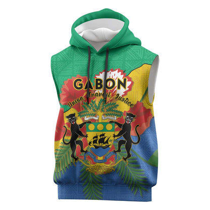 Personalised Afro Gabon Sleeveless Hoodie Gabonese Union Travail and Justice - African Pride