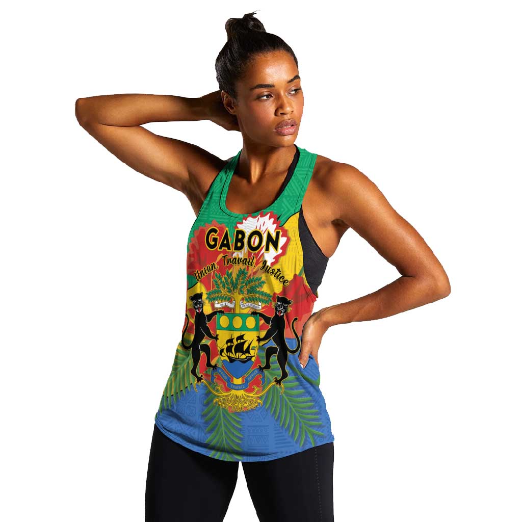 Personalised Afro Gabon Women Racerback Tank Gabonese Union Travail and Justice