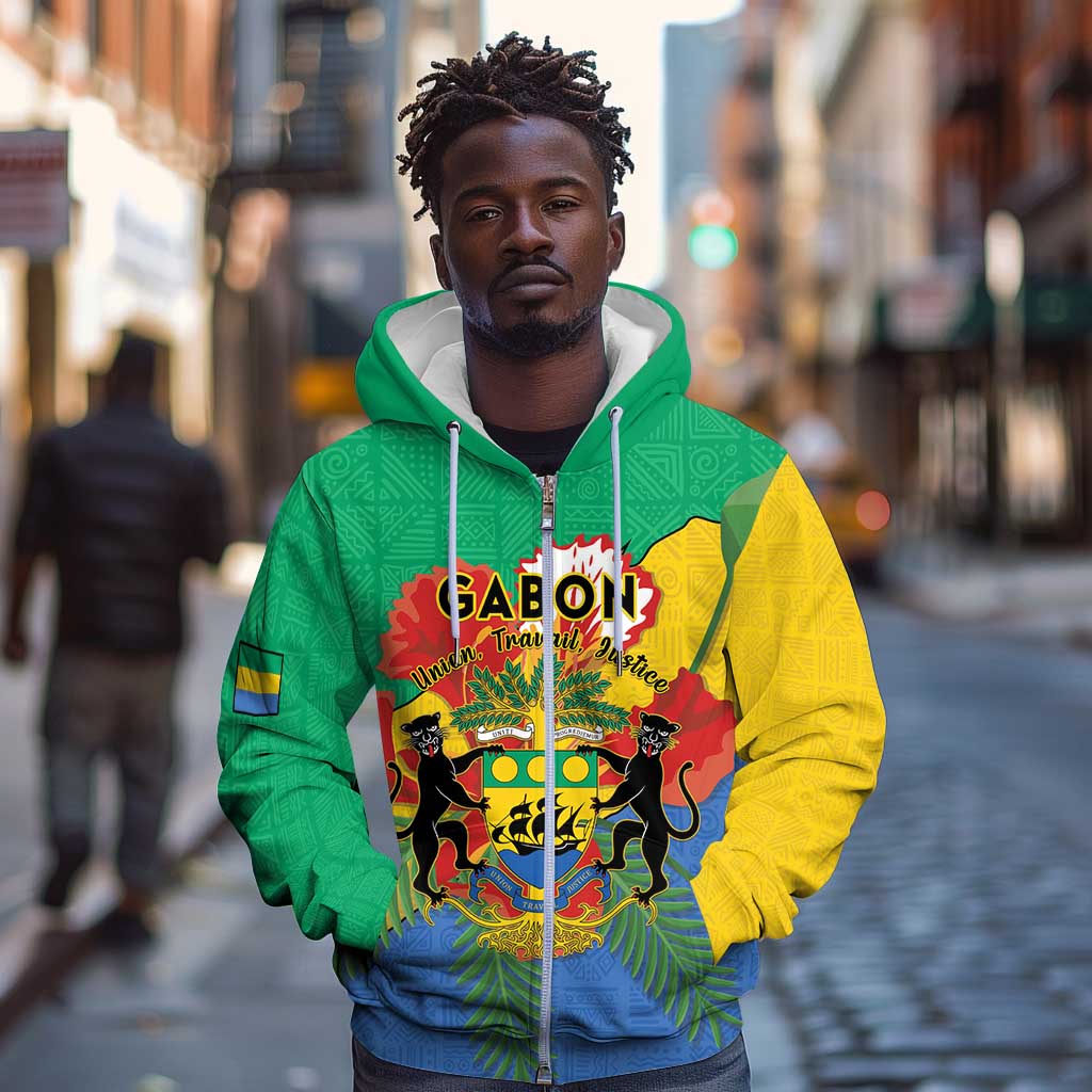 Personalised Afro Gabon Zip Hoodie Gabonese Union Travail and Justice