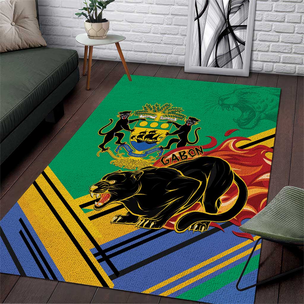 Afro Gabon Area Rug Black Panther With Coat Of Arms