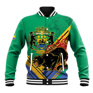 Afro Gabon Baseball Jacket Black Panther With Coat Of Arms