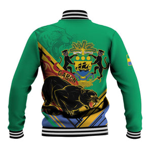 Afro Gabon Baseball Jacket Black Panther With Coat Of Arms