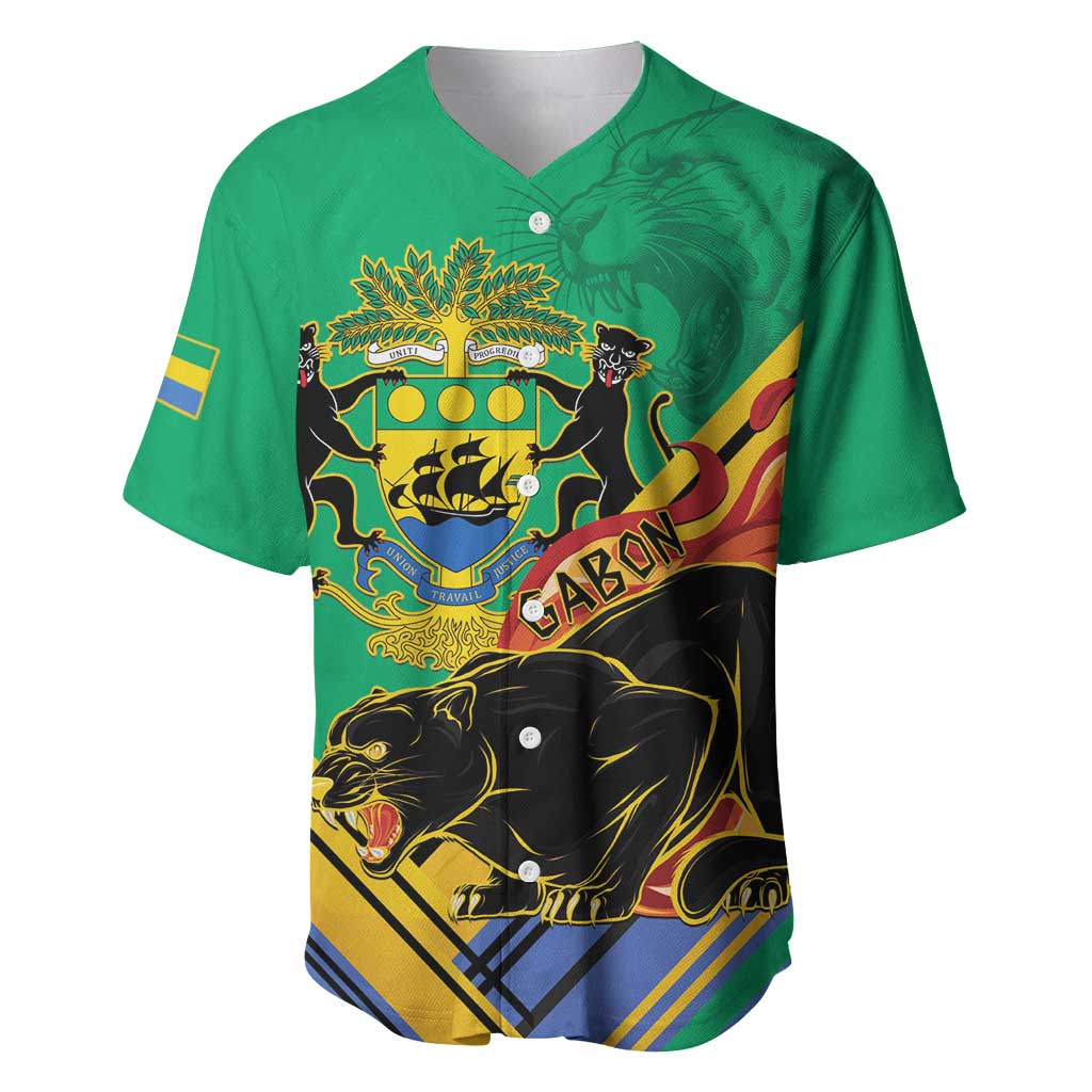 Afro Gabon Baseball Jersey Black Panther With Coat Of Arms