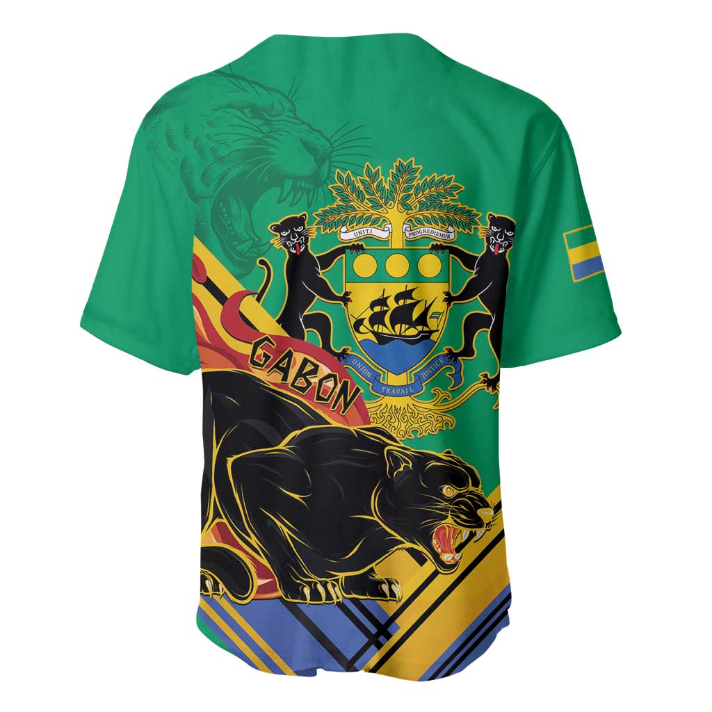 Afro Gabon Baseball Jersey Black Panther With Coat Of Arms