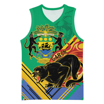 Afro Gabon Basketball Jersey Black Panther With Coat Of Arms LT15