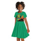 Afro Gabon Kid Short Sleeve Dress Black Panther With Coat Of Arms