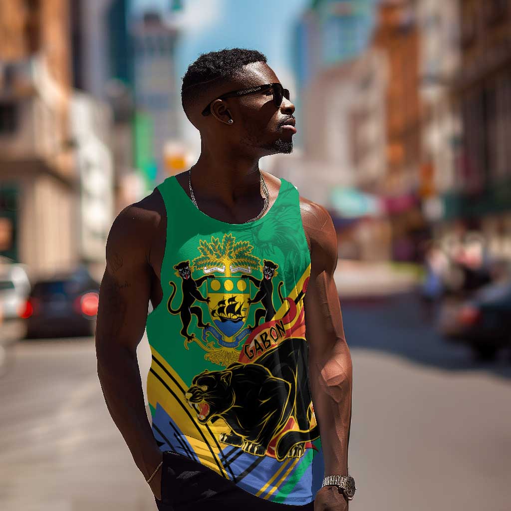 Afro Gabon Men Tank Top Black Panther With Coat Of Arms