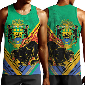 Afro Gabon Men Tank Top Black Panther With Coat Of Arms