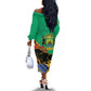 Afro Gabon Off The Shoulder Long Sleeve Dress Black Panther With Coat Of Arms