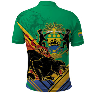 Afro Gabon Polo Shirt Black Panther With Coat Of Arms