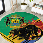 Afro Gabon Round Carpet Black Panther With Coat Of Arms