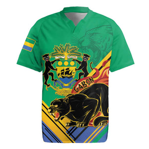 Afro Gabon Rugby Jersey Black Panther With Coat Of Arms