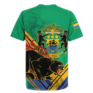 Afro Gabon Rugby Jersey Black Panther With Coat Of Arms