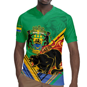 Afro Gabon Rugby Jersey Black Panther With Coat Of Arms