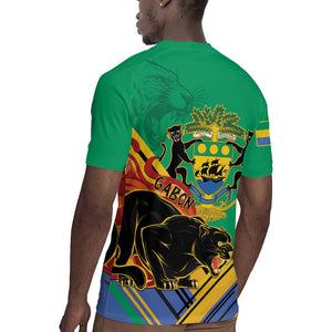 Afro Gabon Rugby Jersey Black Panther With Coat Of Arms