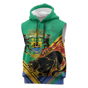 Afro Gabon Sleeveless Hoodie Black Panther With Coat Of Arms - African Pride