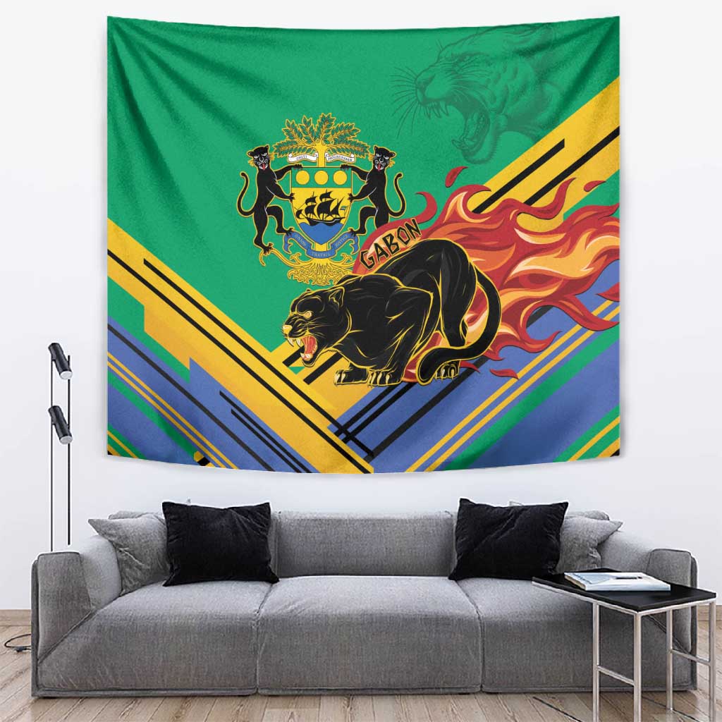 Afro Gabon Tapestry Black Panther With Coat Of Arms