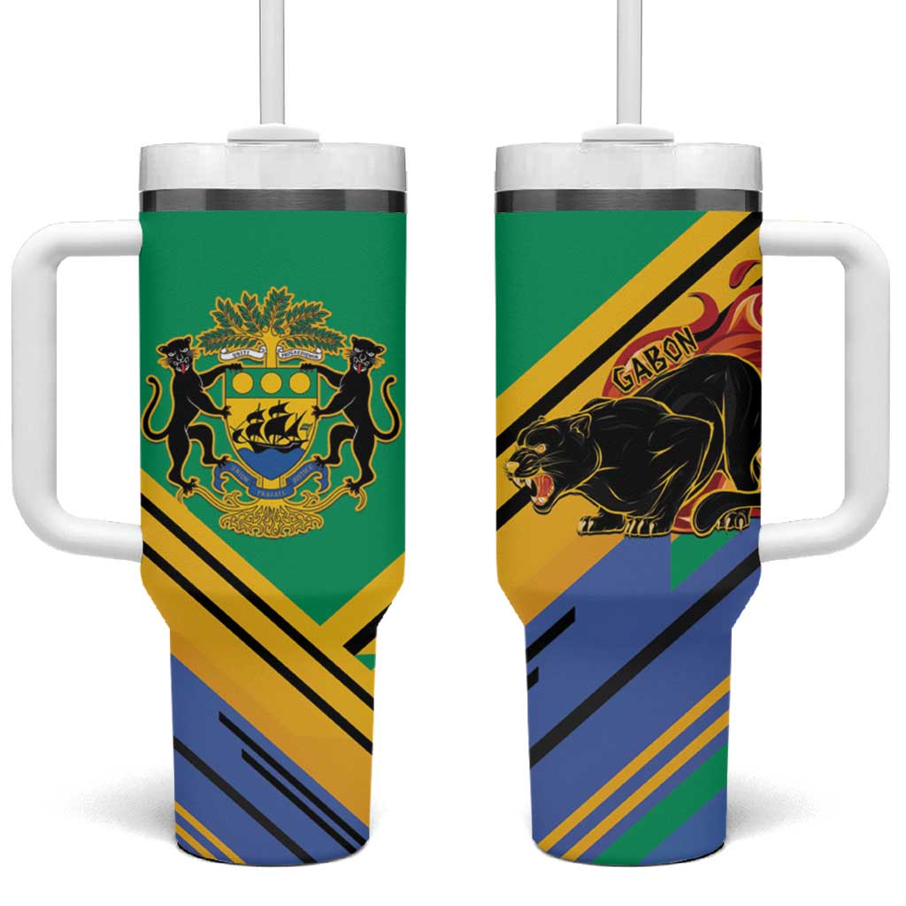 Afro Gabon Tumbler With Handle Black Panther With Coat Of Arms