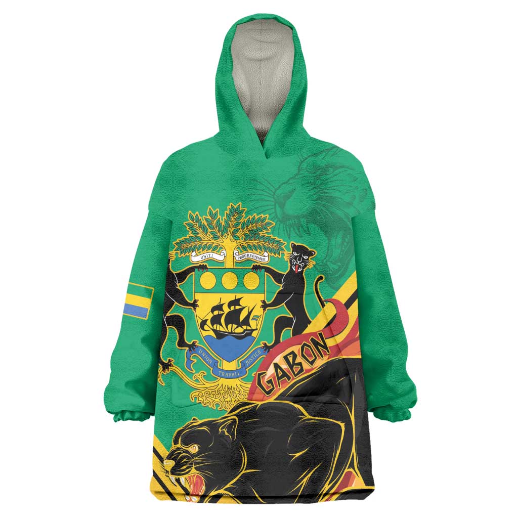 Afro Gabon Wearable Blanket Hoodie Black Panther With Coat Of Arms