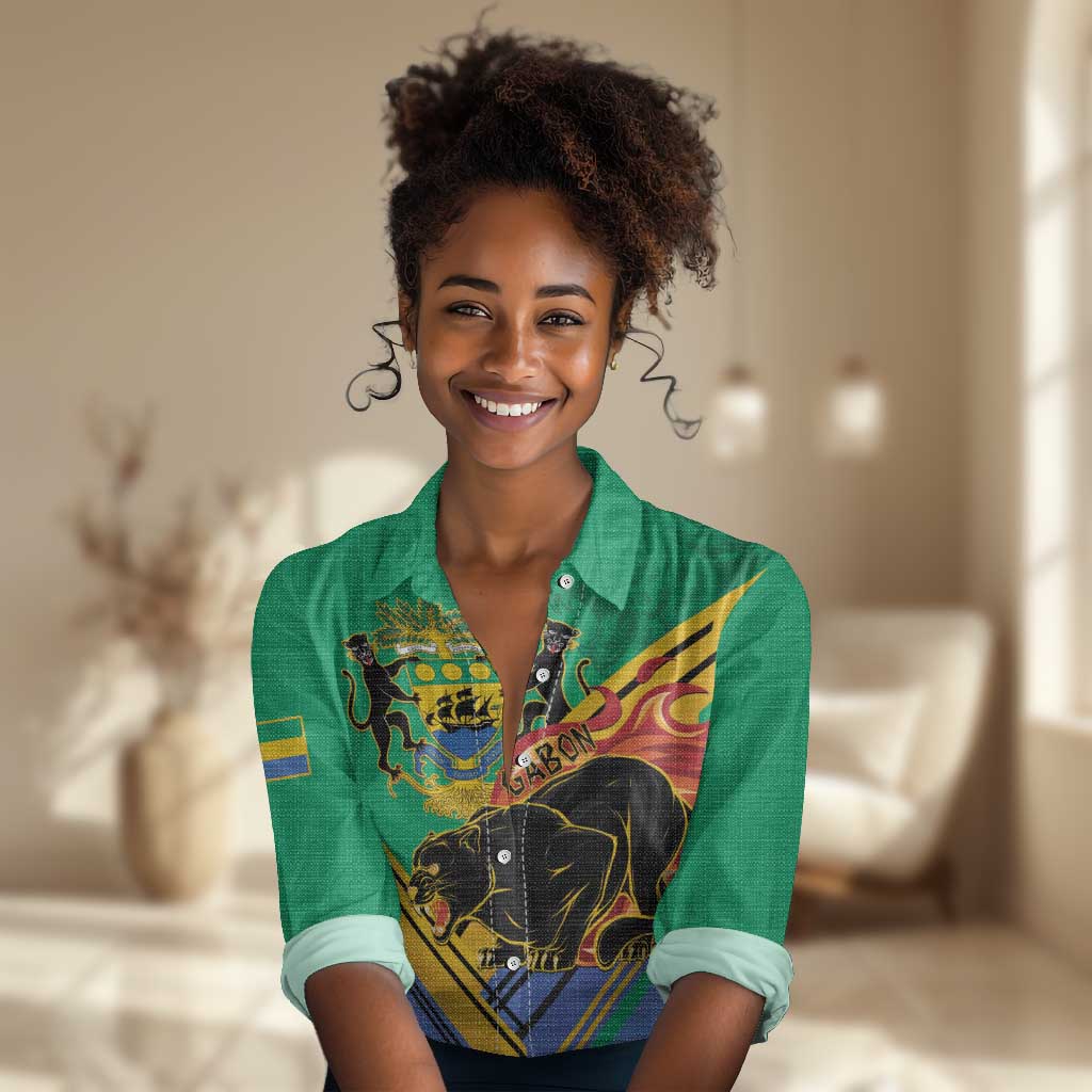 Afro Gabon Women Casual Shirt Black Panther With Coat Of Arms