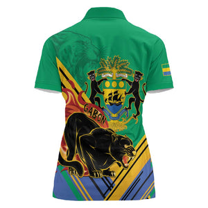 Afro Gabon Women Polo Shirt Black Panther With Coat Of Arms