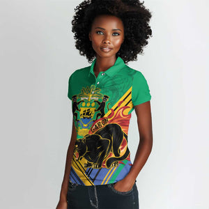 Afro Gabon Women Polo Shirt Black Panther With Coat Of Arms