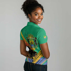 Afro Gabon Women Polo Shirt Black Panther With Coat Of Arms