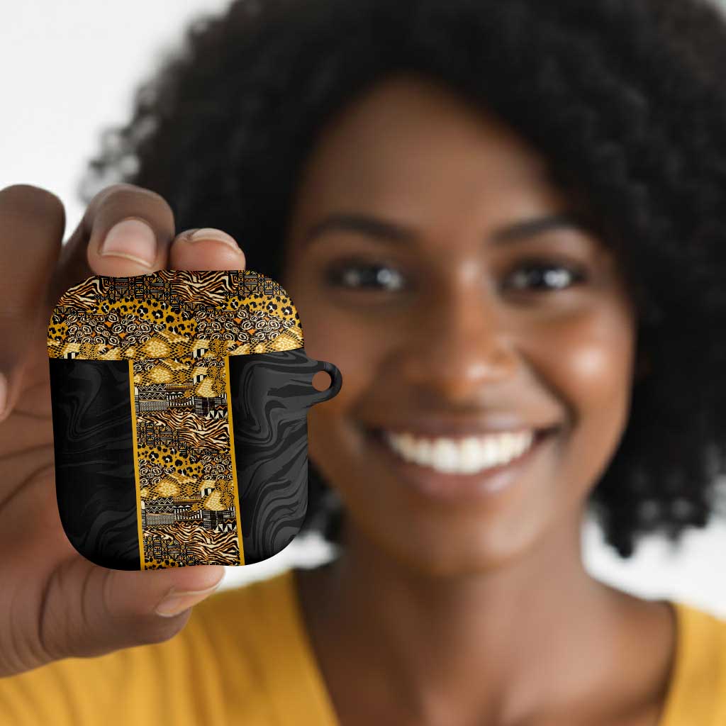 African Tribal Heritage AirPods Case Black Gold Pattern