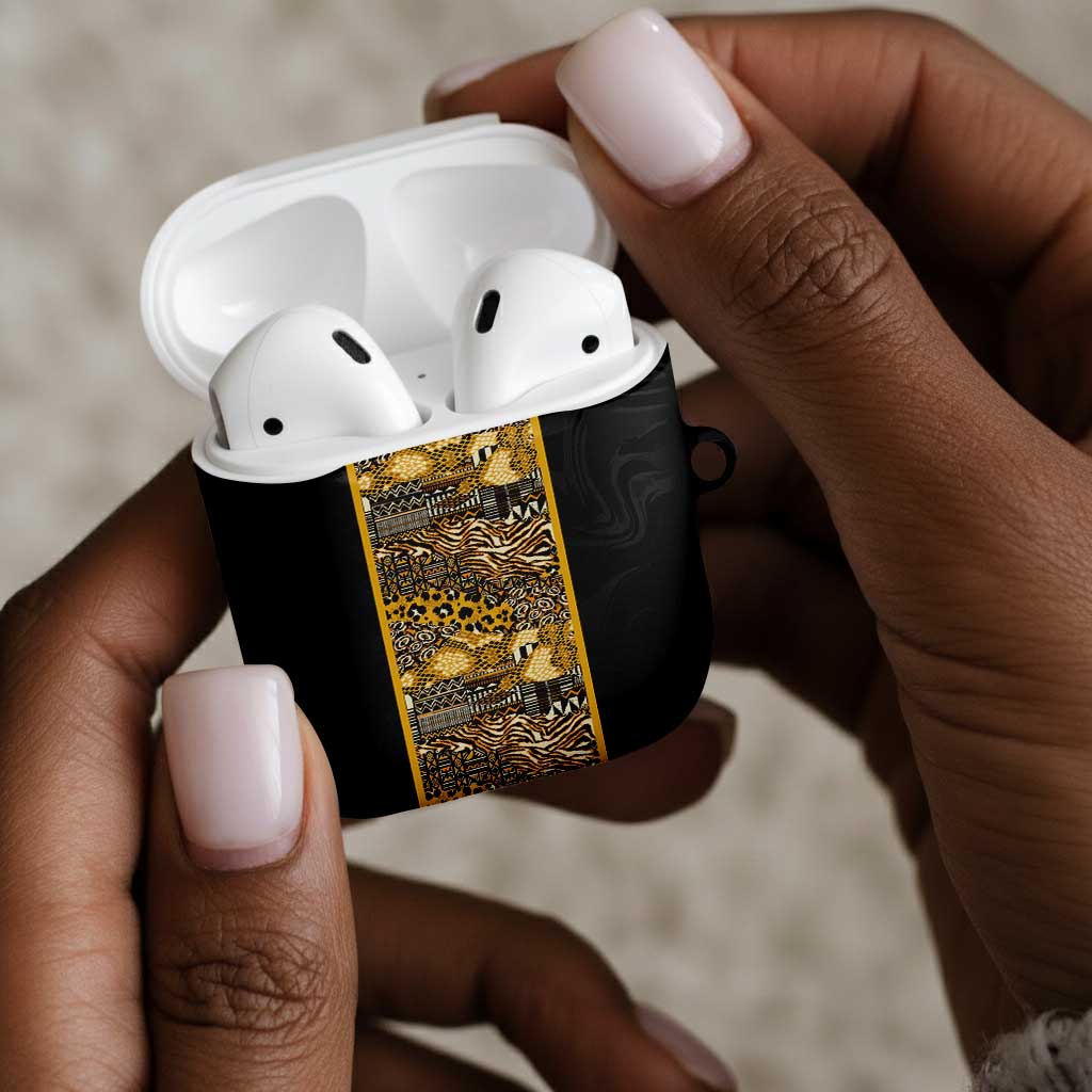 African Tribal Heritage AirPods Case Black Gold Pattern