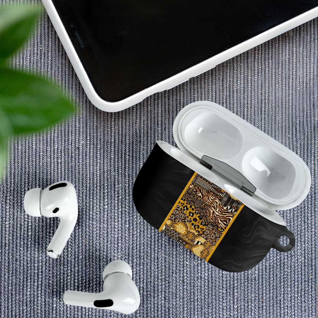 African Tribal Heritage AirPods Case Black Gold Pattern