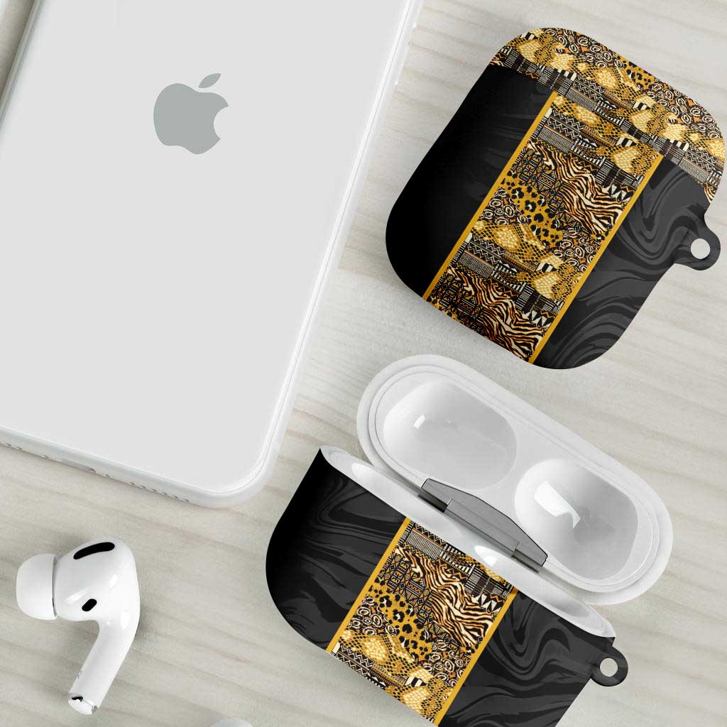African Tribal Heritage AirPods Case Black Gold Pattern