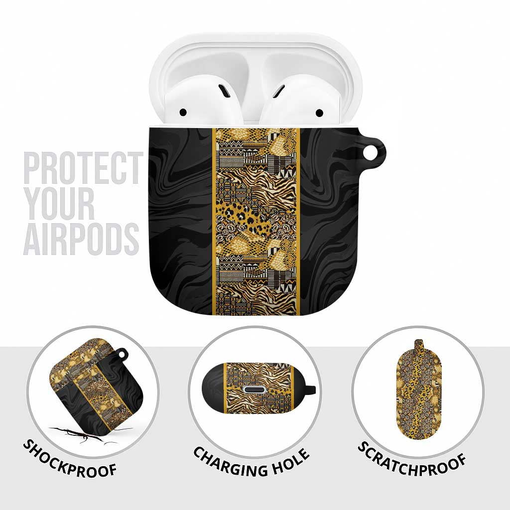 African Tribal Heritage AirPods Case Black Gold Pattern