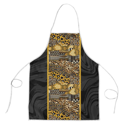African Tribal Heritage Apron Black Gold Pattern