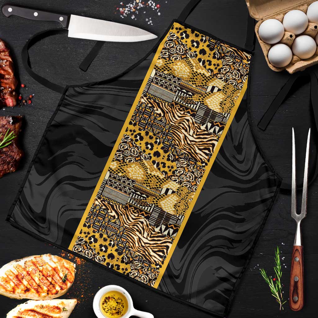 African Tribal Heritage Apron Black Gold Pattern