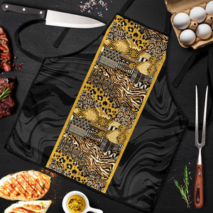African Tribal Heritage Apron Black Gold Pattern
