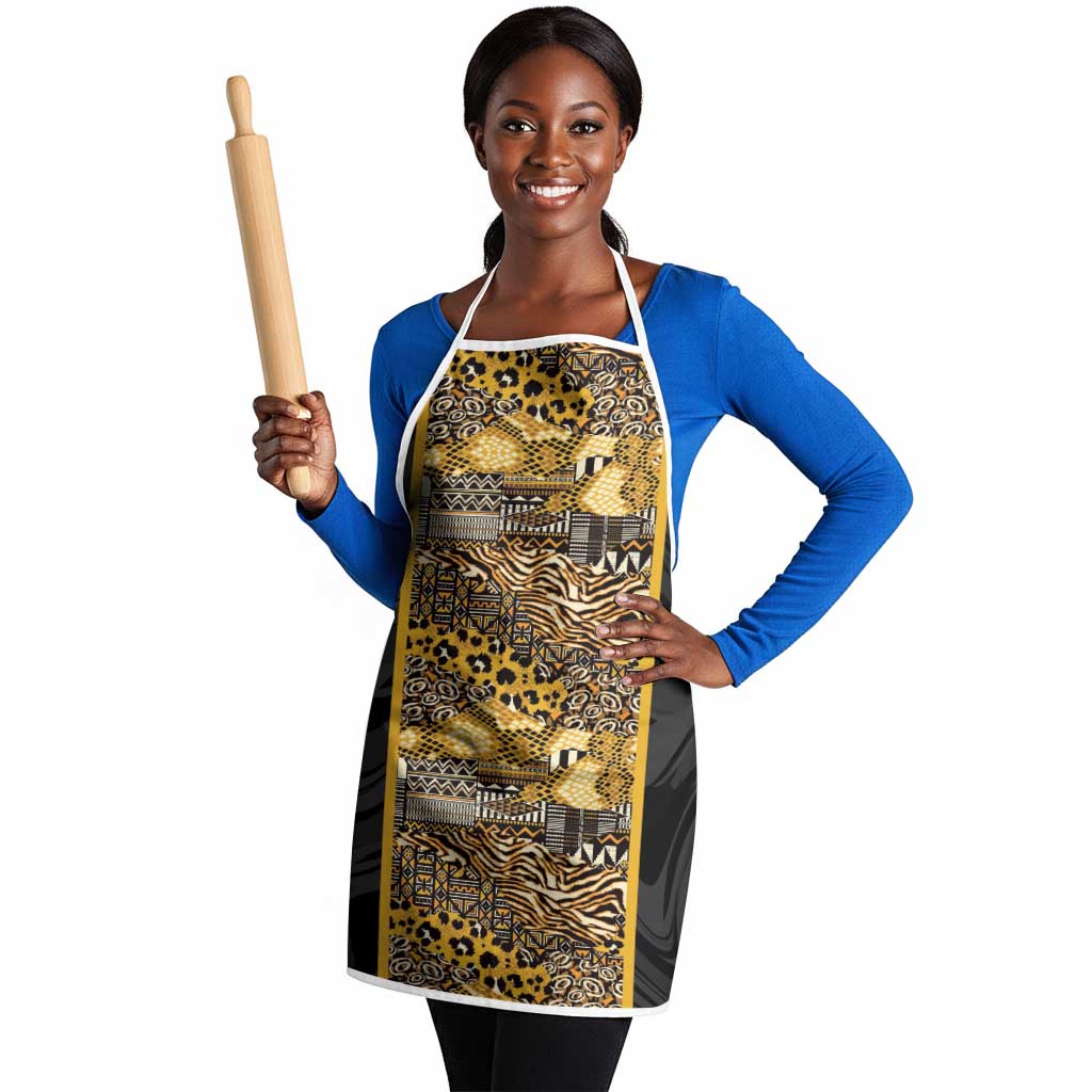 African Tribal Heritage Apron Black Gold Pattern