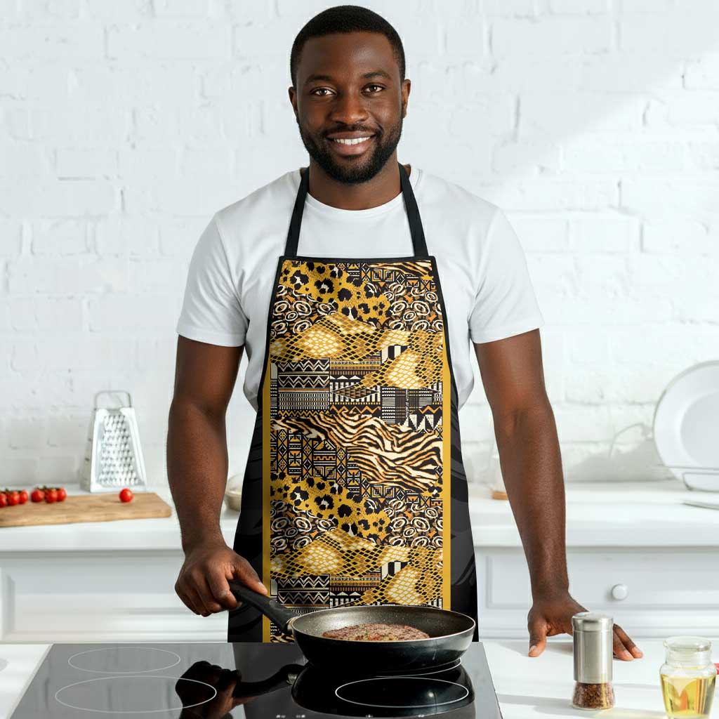 African Tribal Heritage Apron Black Gold Pattern